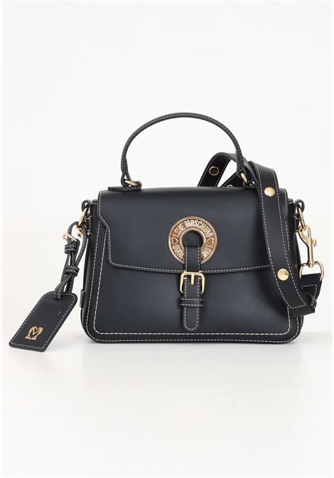 Borsa a tracolla nera da donna con placca logo e ciondolo specchietto LOVE MOSCHINO | JC4051PP1LLG0000